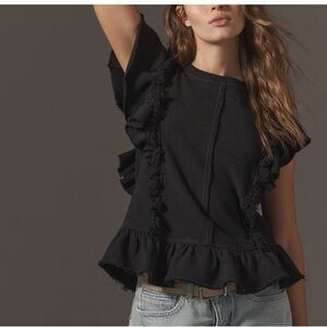 Pilcro by Anthropologie short sleeved ruffle fringe sweatshirt